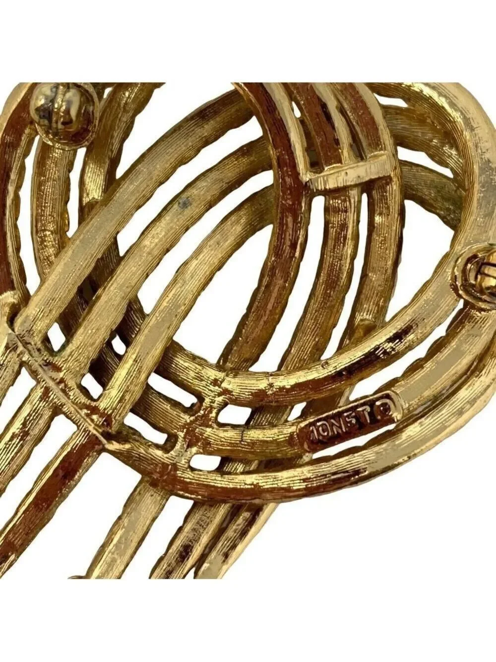 Vintage Monet Rope Knot Brooch Pin Goldtone Gold Tone Tremble Large 2.75 in Sign